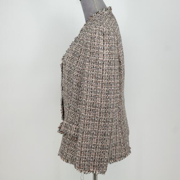 Ann Taylor Jacket Womens 16 Beige Ivory Double Breasted Fringe Lined Blazer - Picture 14 of 16